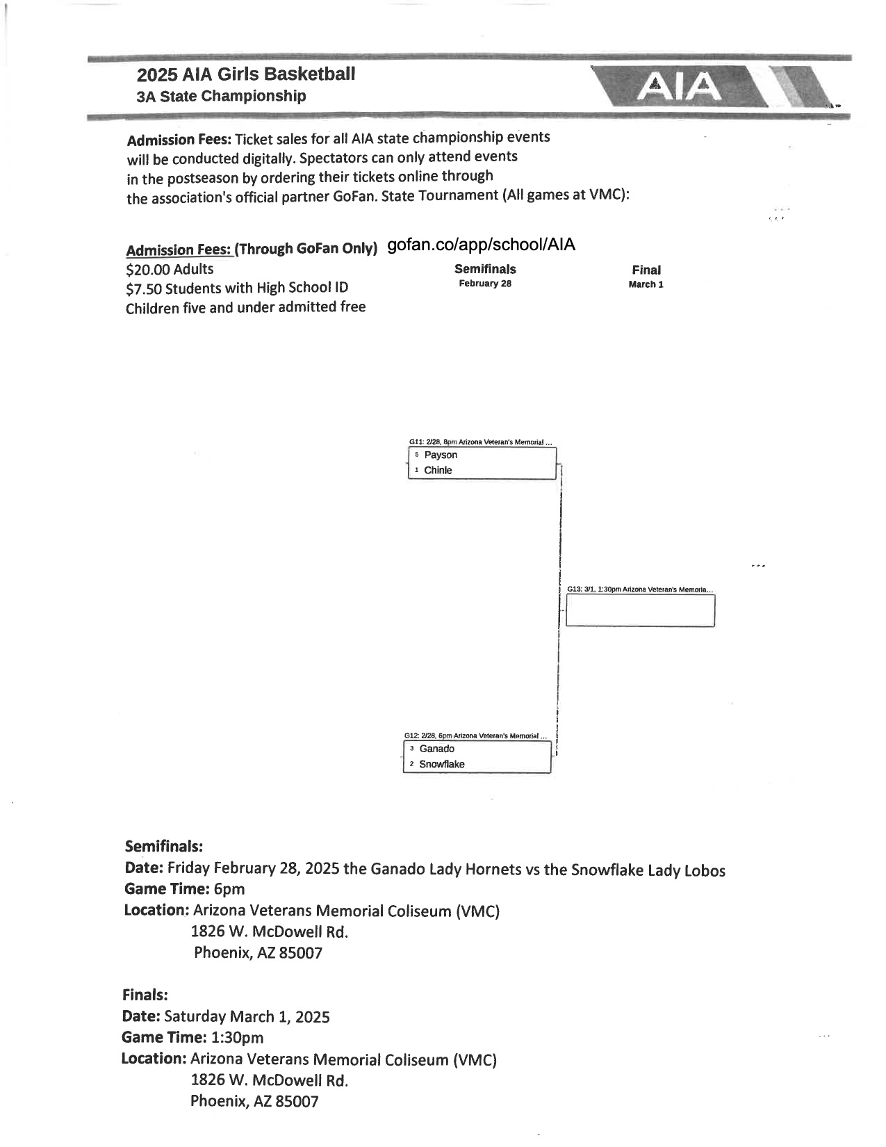 2025 AIA Semifinals & Finals Game Information flyer